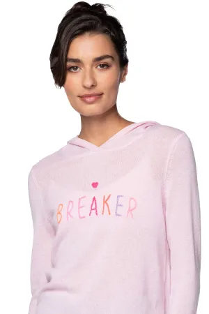 100% Cashmere Hoodie Sweater Lt Pink with Embroidery Heart Breaker