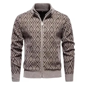 2024 Fall Winter Men Fleece-lined Thick Stand Collar Sweater Cardigan for men