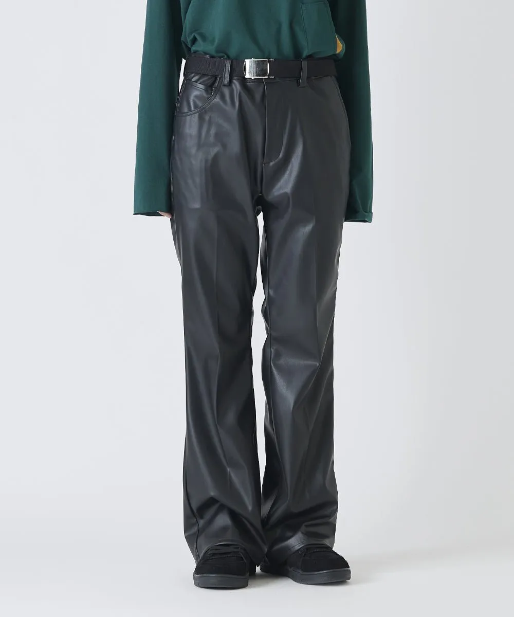 【60%OFF】Faux leather side line flared slim trouser - BLACK