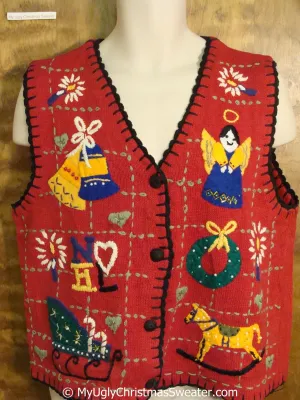 80s Angel, Horse and NOEL Themed Christmas Sweater Vest
