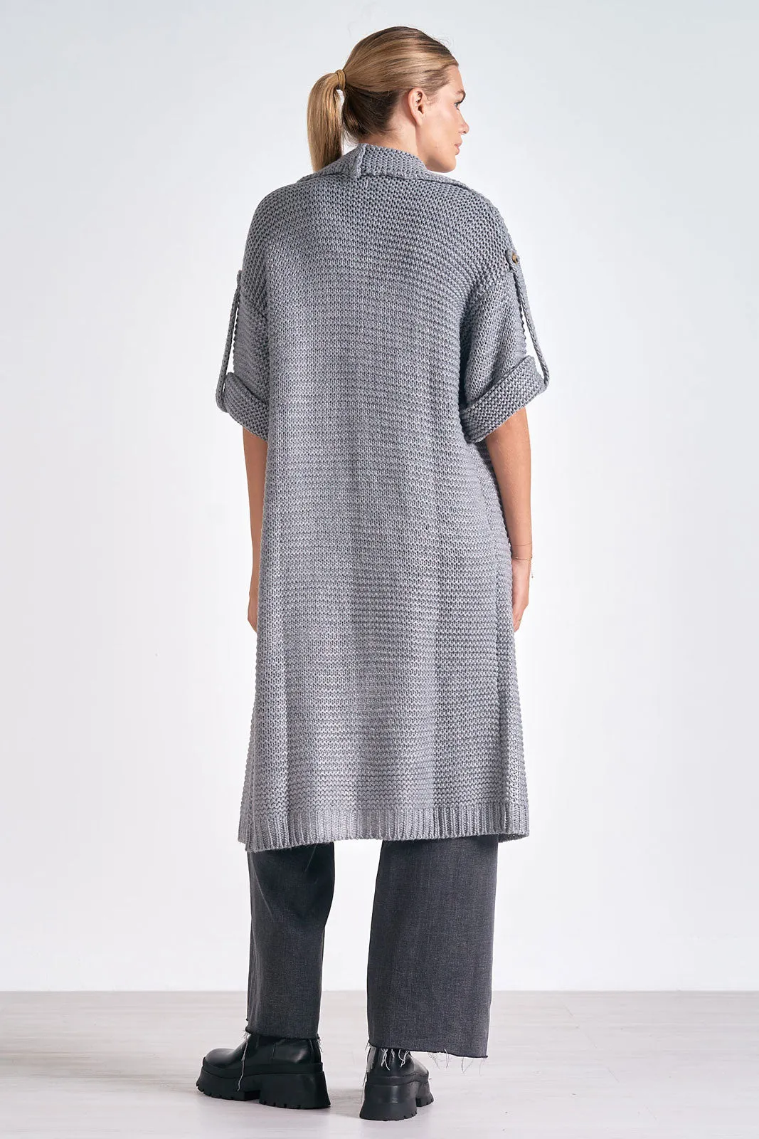 Button Detail Long Sweater Cardigan