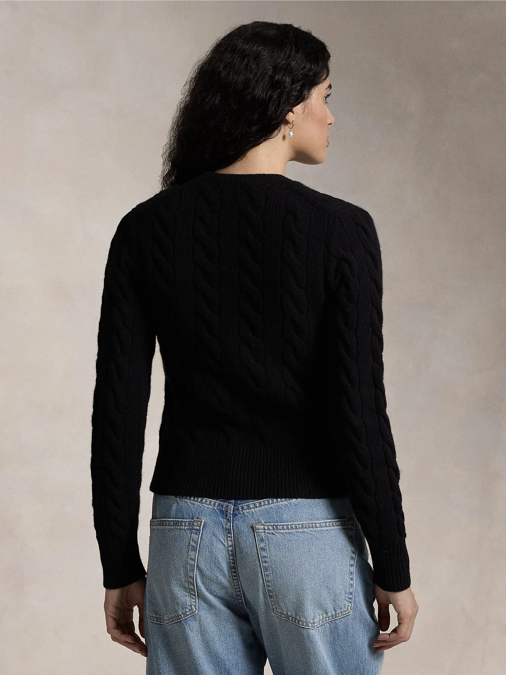 Cardigan a Trecce in Misto Cashmere Nero