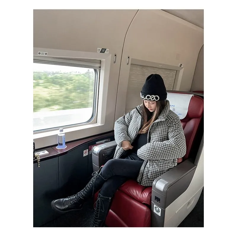 Chic Pocket Casual Thickened Plaid Puffer Jacket