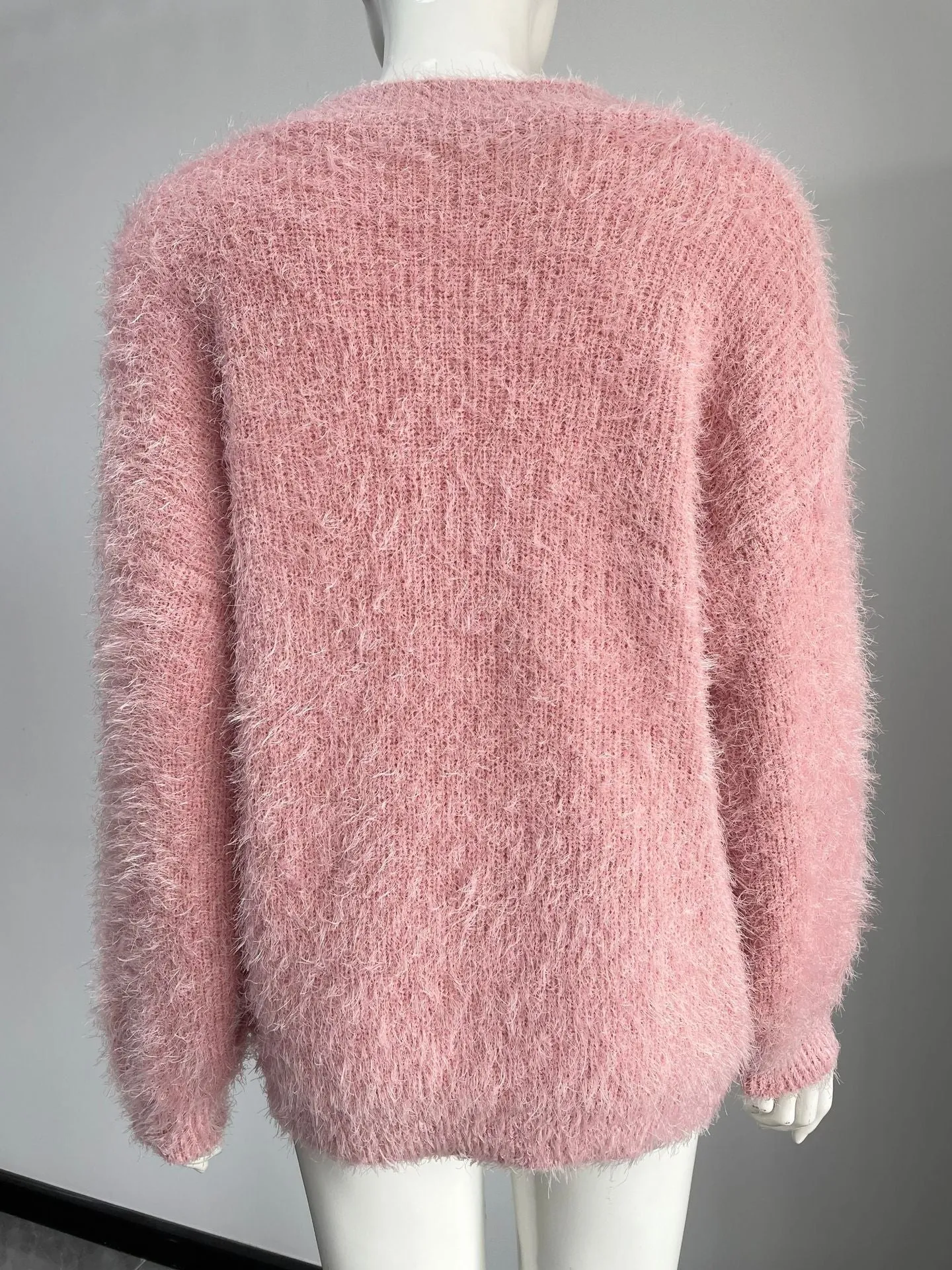 Furry Solid Color Cardigan with Pockets