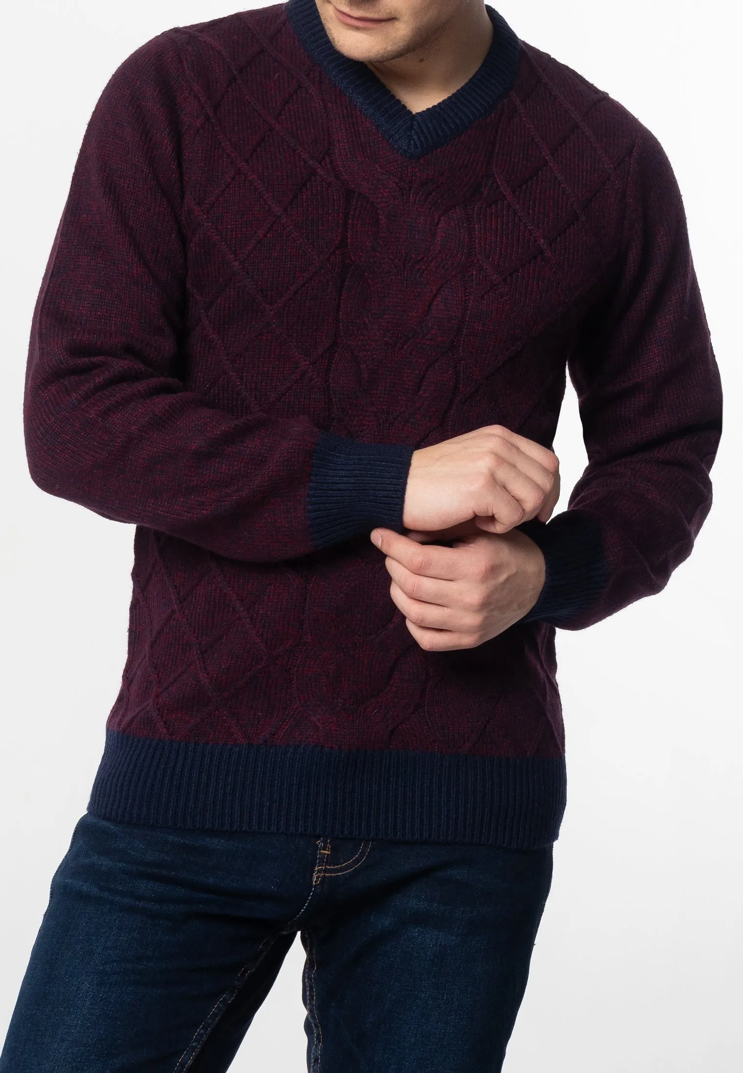 Hatcliffe cable v-neck jumper