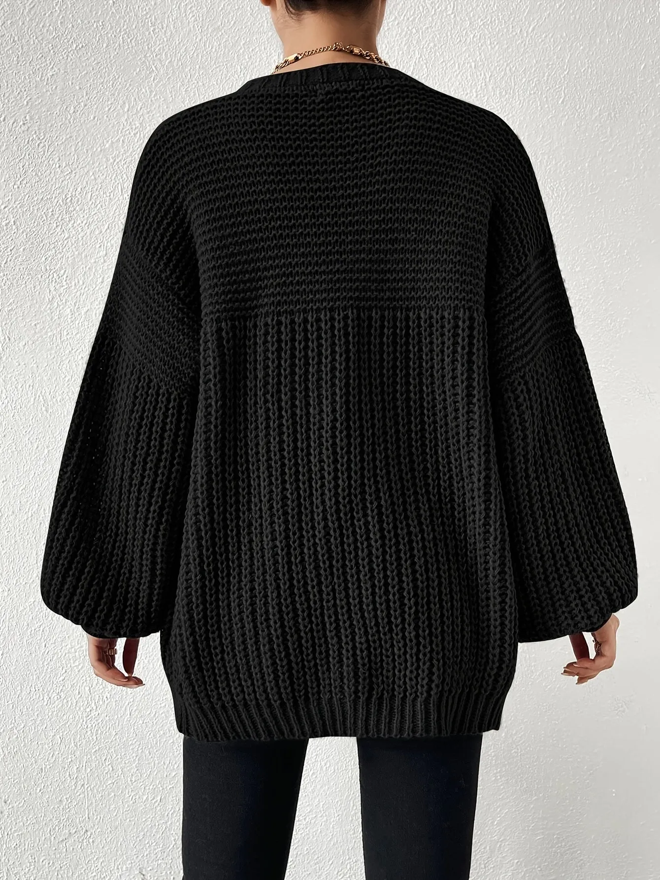 Ivyshape | Comfortable Chunky Knit Drop-Shoulder Knit Cardigan for Women Perfect for Cozy Days