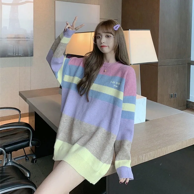 Kawaii Candy Bear Knit Pullover Sweater - Embrace the Rainbow of Cuteness! 🌈🐻