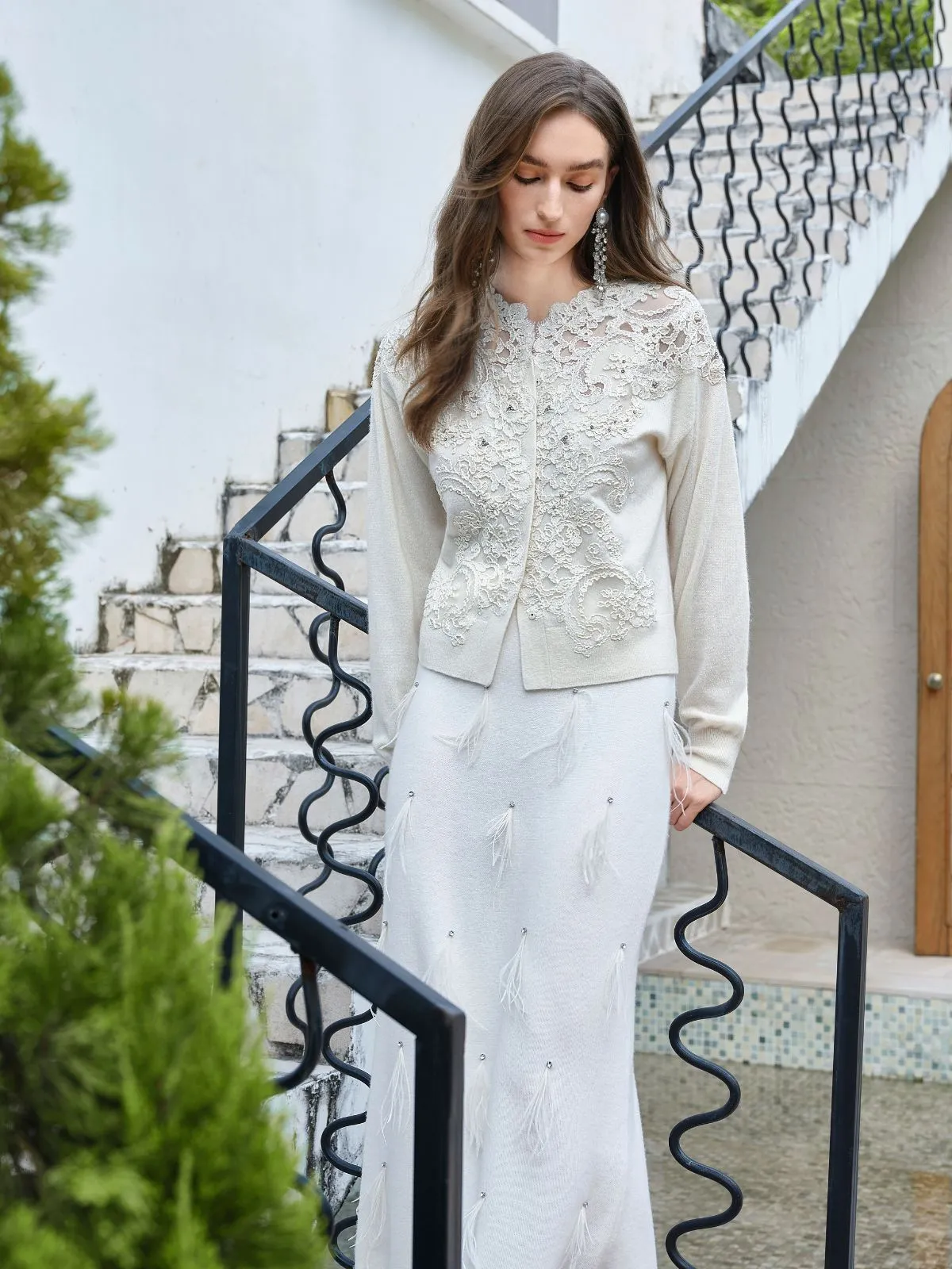 Lace Floral Embroidered Cashmere Cardigan