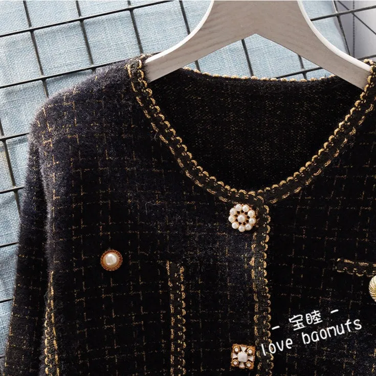 Plaid Gold Silk Knitted Thickened Jacket