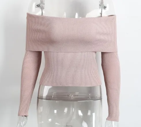Sexy off-the-shoulder tight-fitting knit top women's 5 colors