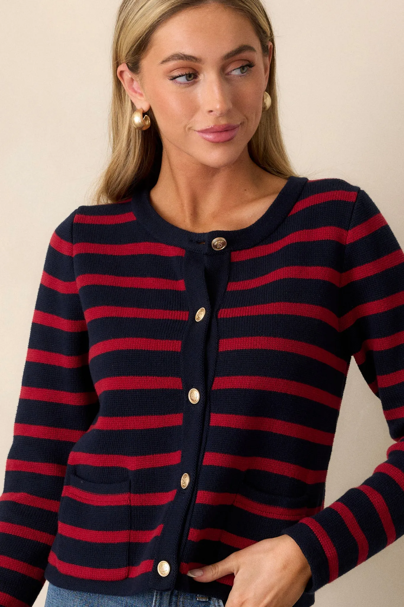 The Time Is Right 100% Cotton Red Stripe Cardigan