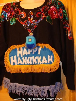 Ugly Christmas Sweater Party Hanukkah Sweater Vintage 80s(j125)