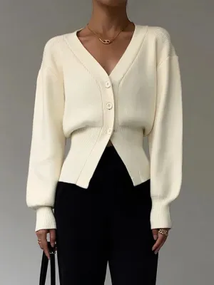 Women's Elegant Lantern Sleeve Cardigan with Buttons | Perfect for Everyday Wear
